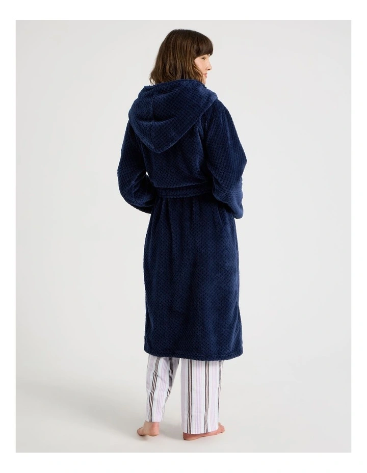 Hooded Fleece Robe in Navy image 6