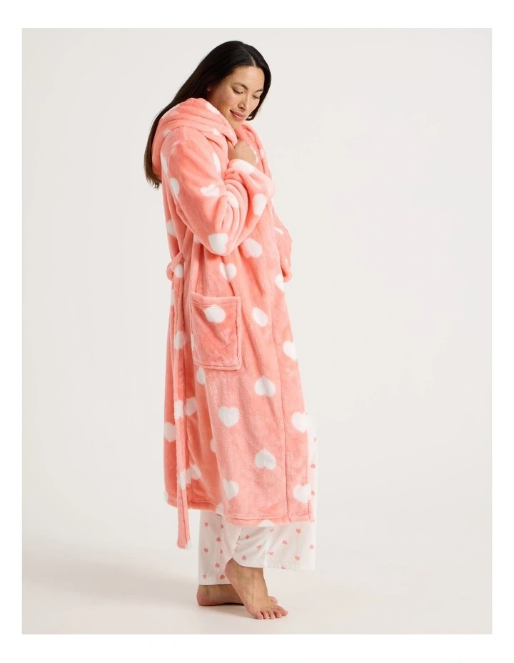 Fleece Hooded Robe in Peach Hearts Print image 4