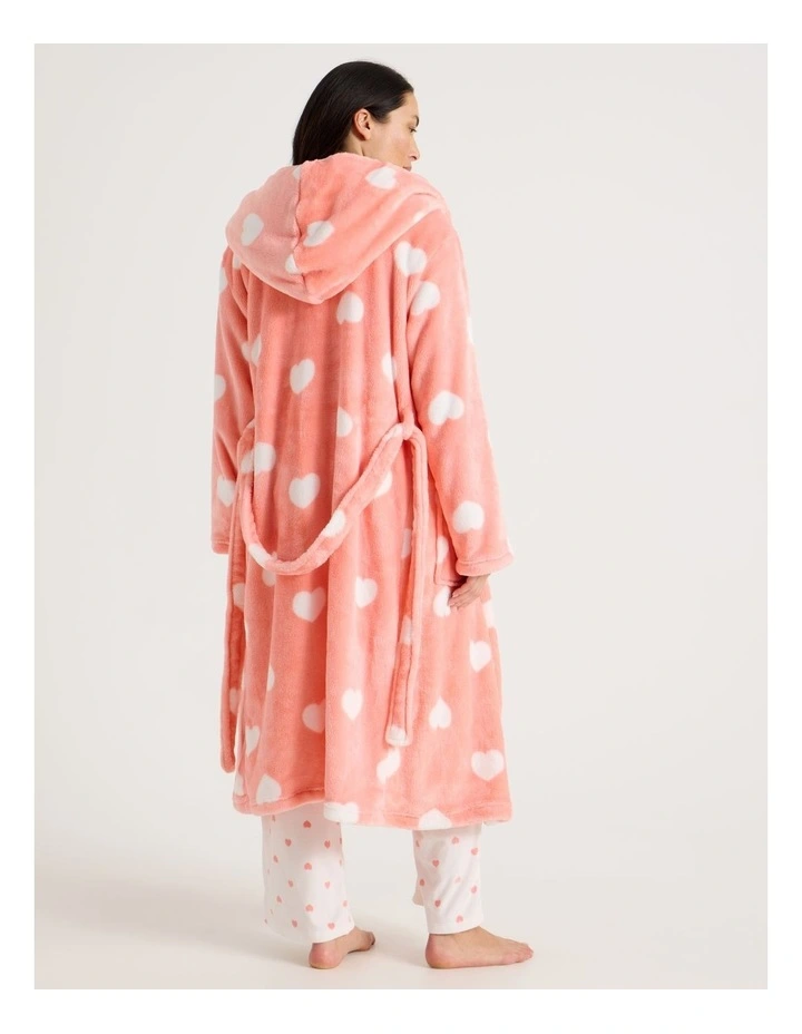 Fleece Hooded Robe in Peach Hearts Print image 5