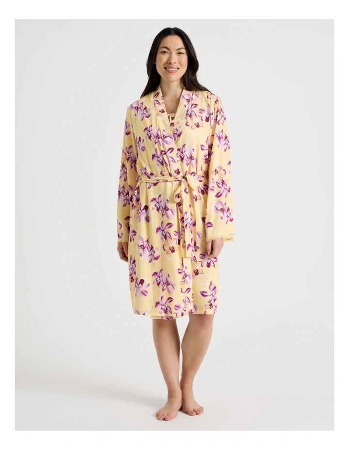 Serene Woven Viscose Midi Robe in Yellow Orchid Print image 1