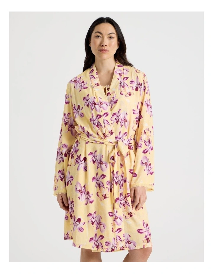 Serene Woven Viscose Midi Robe in Yellow Orchid Print image 2