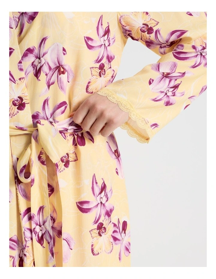 Serene Woven Viscose Midi Robe in Yellow Orchid Print image 3