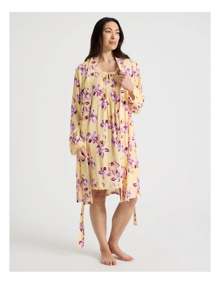 Serene Woven Viscose Midi Robe in Yellow Orchid Print image 4