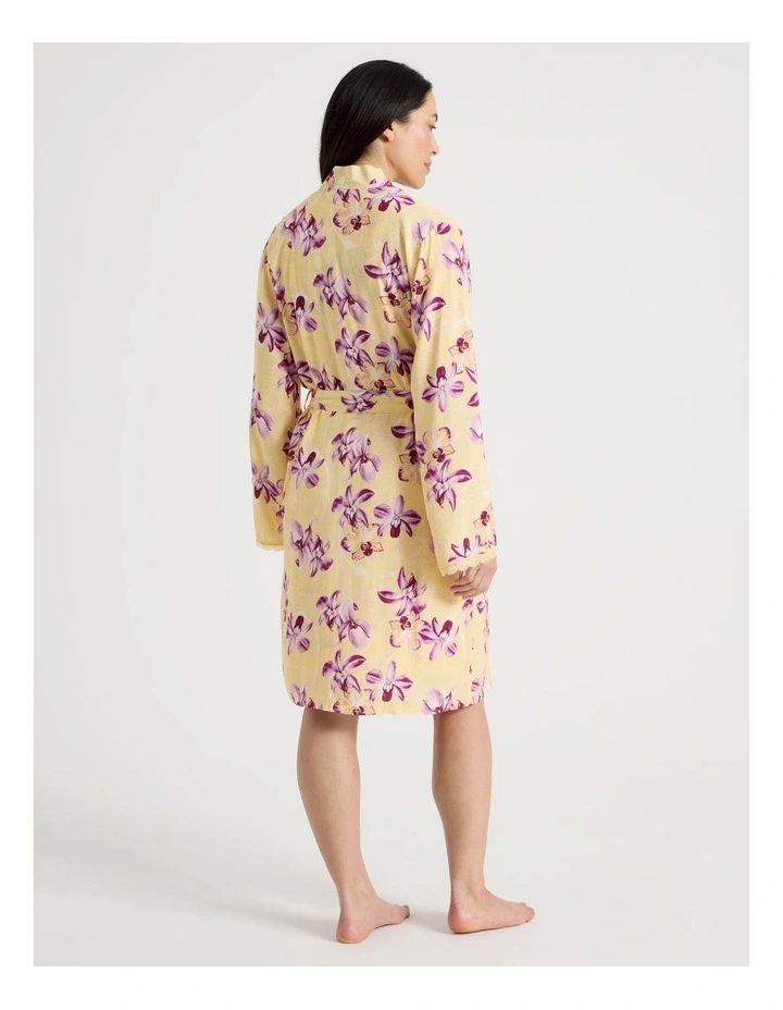Serene Woven Viscose Midi Robe in Yellow Orchid Print image 5