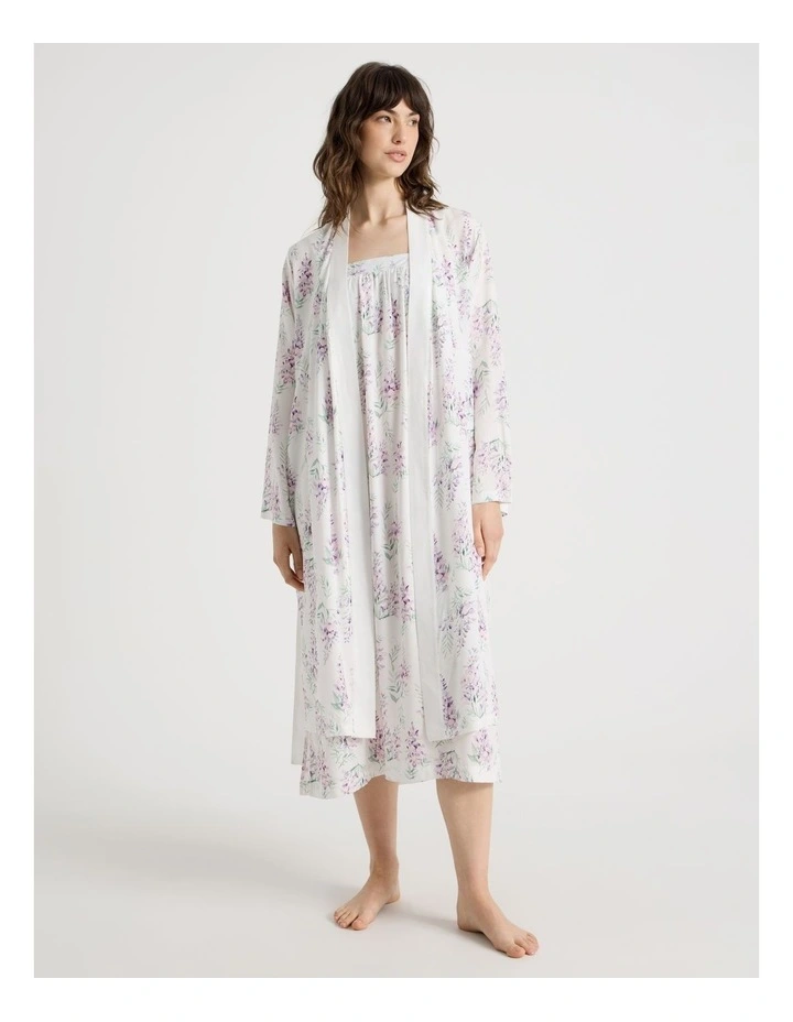 Woven Viscose Midi Robe in White Wisteria image 1