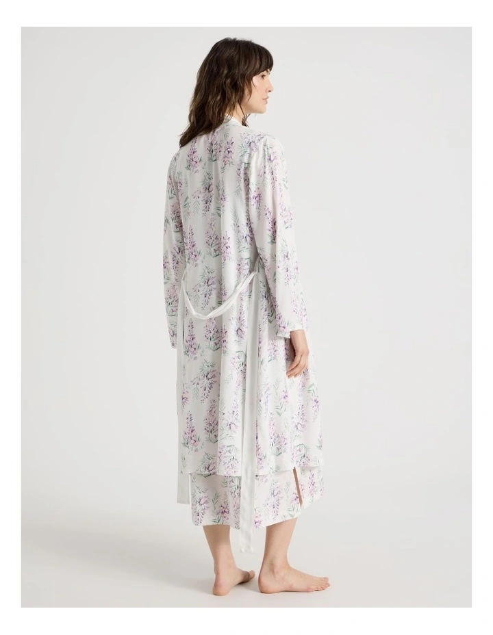 Woven Viscose Midi Robe in White Wisteria image 4