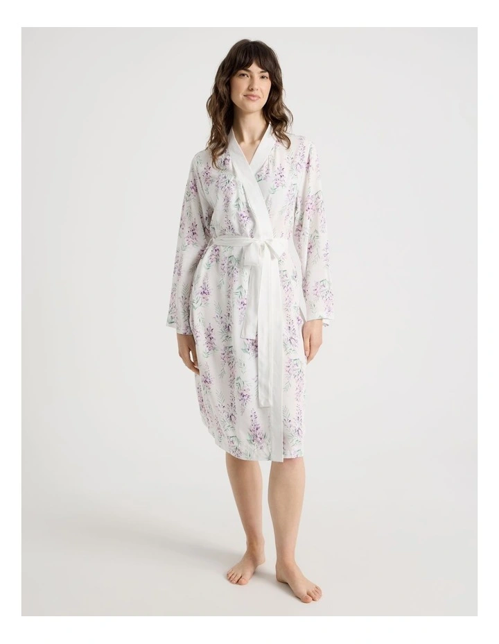Woven Viscose Midi Robe in White Wisteria image 6