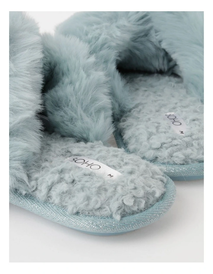 light blue fluffy slippers