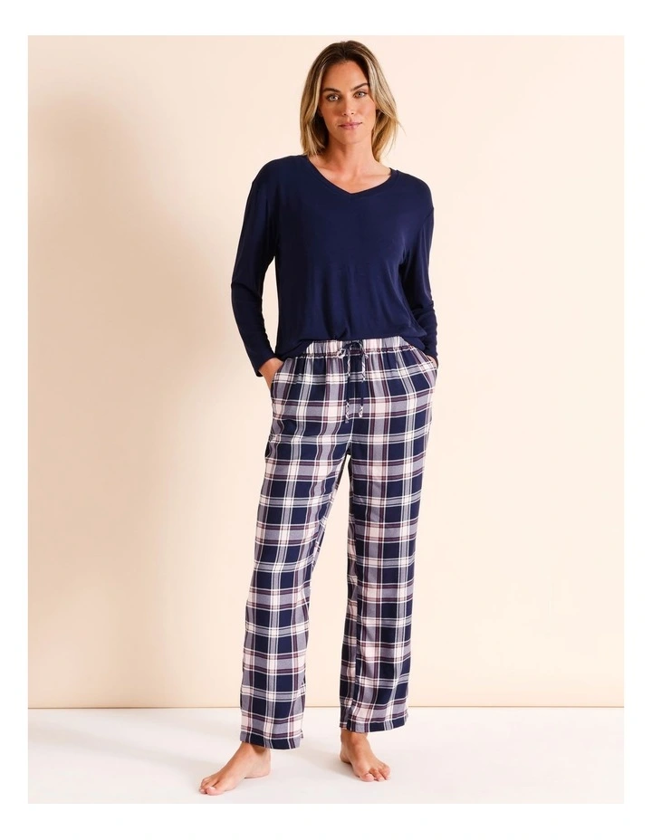 Viscose Twill Pant in Navy Check image 1