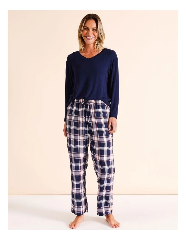 Viscose Twill Pant in Navy Check image 3