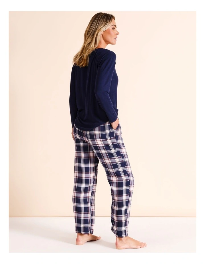 Viscose Twill Pant in Navy Check image 4