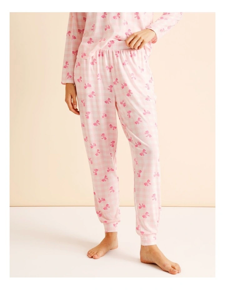 Everyday PVE Long Sleeve Top in Pink Bow Print image 1