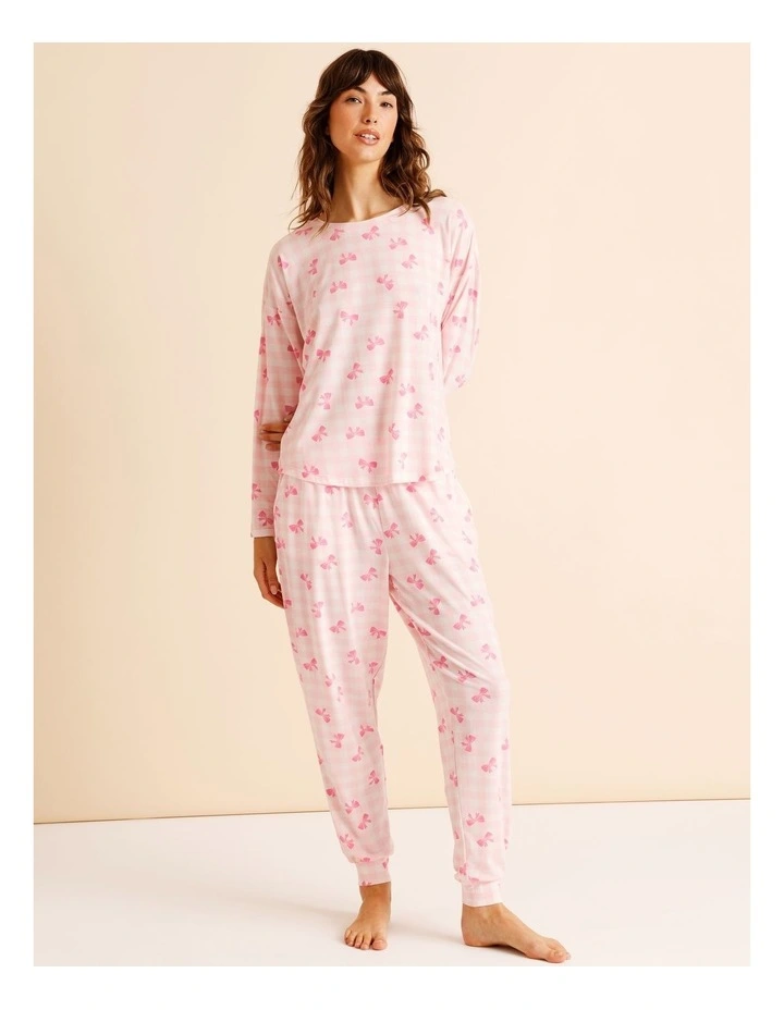 Everyday PVE Long Sleeve Top in Pink Bow Print image 2