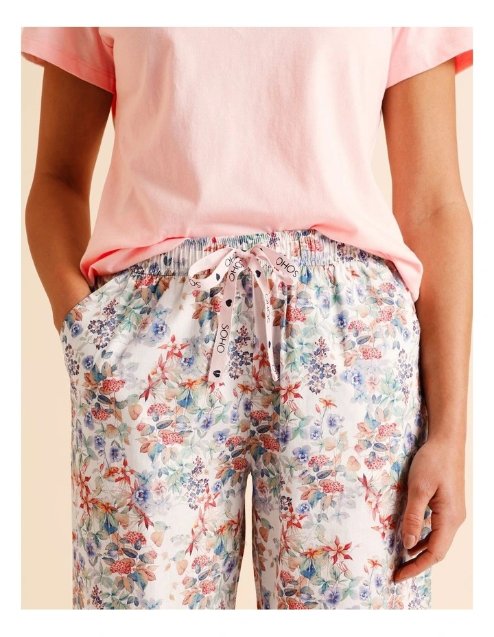 Essentials Woven Long PJ Pant in Lilac Floral Print image 3