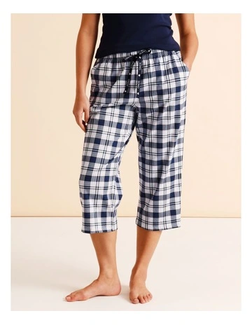 Essentials Knit 3/4 PJ Pant in Navy Check Print