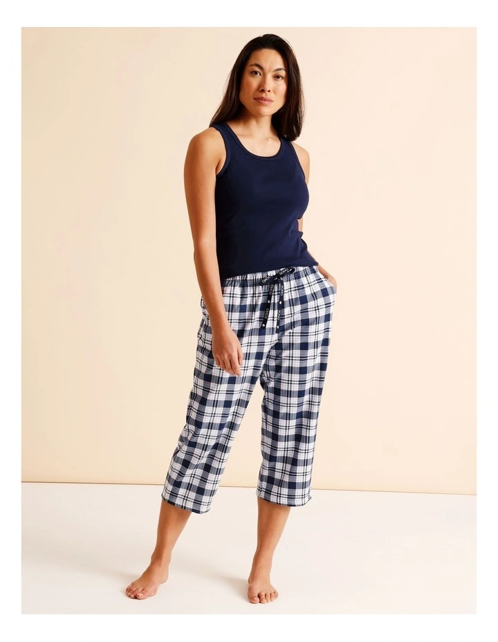 Essentials Knit 3/4 PJ Pant in Navy Check Print image 2