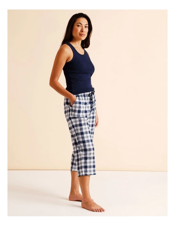 Essentials Knit 3/4 PJ Pant in Navy Check Print image 3
