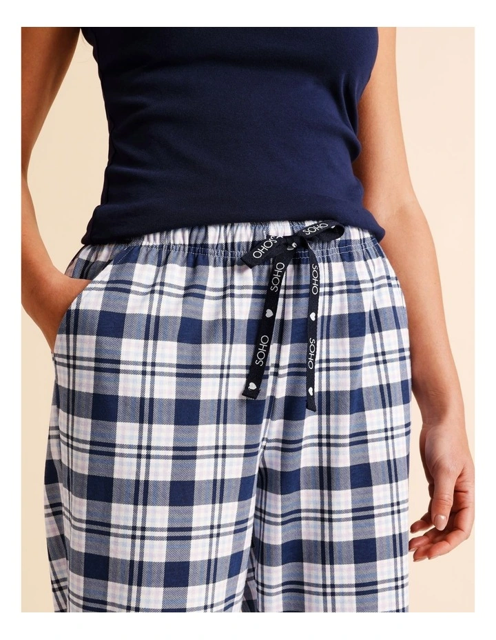 Essentials Knit 3/4 PJ Pant in Navy Check Print image 4