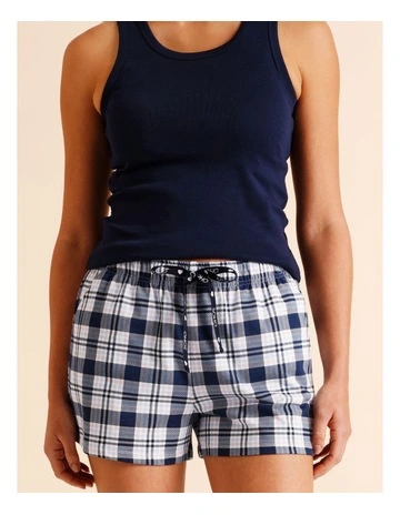 Essentials Knit PJ Short in Navy Check Print