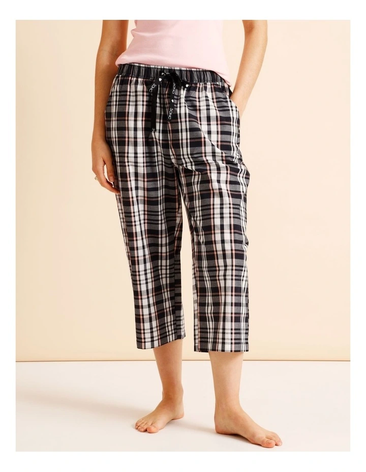 Essentials Woven 3/4 PJ Pant in Black Check Print image 1