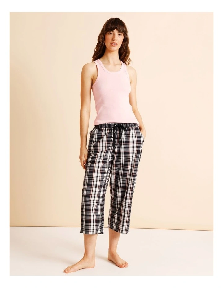 Essentials Woven 3/4 PJ Pant in Black Check Print image 2