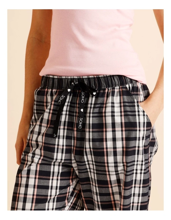 Essentials Woven 3/4 PJ Pant in Black Check Print image 3