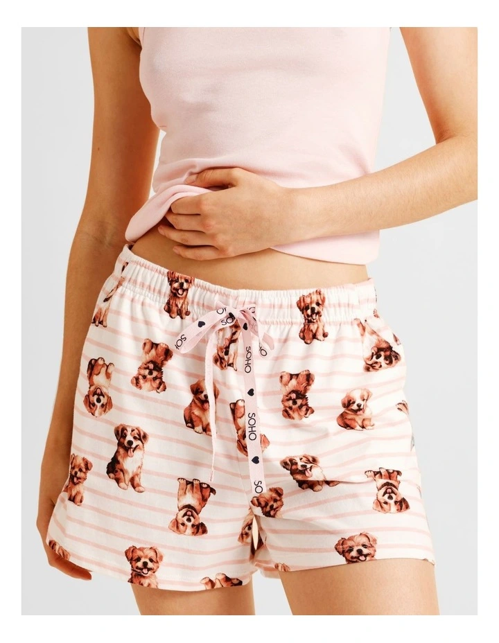 Essentials Knit PJ Short in Dog Stripe Print image 1