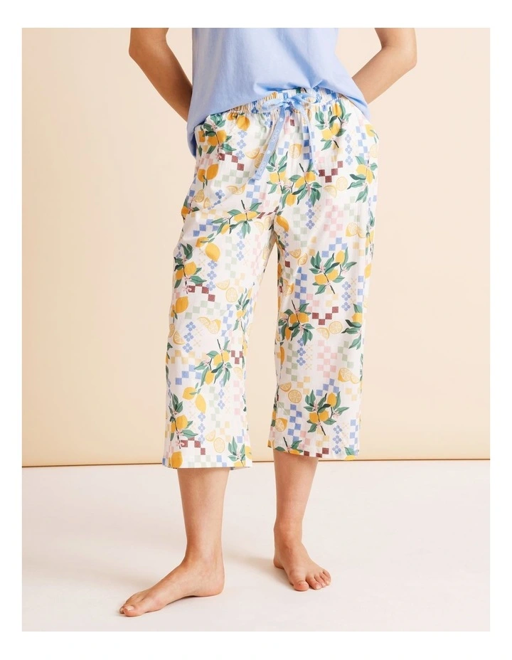 Essentials Woven 3/4 PJ Pant in Lemon Print image 2