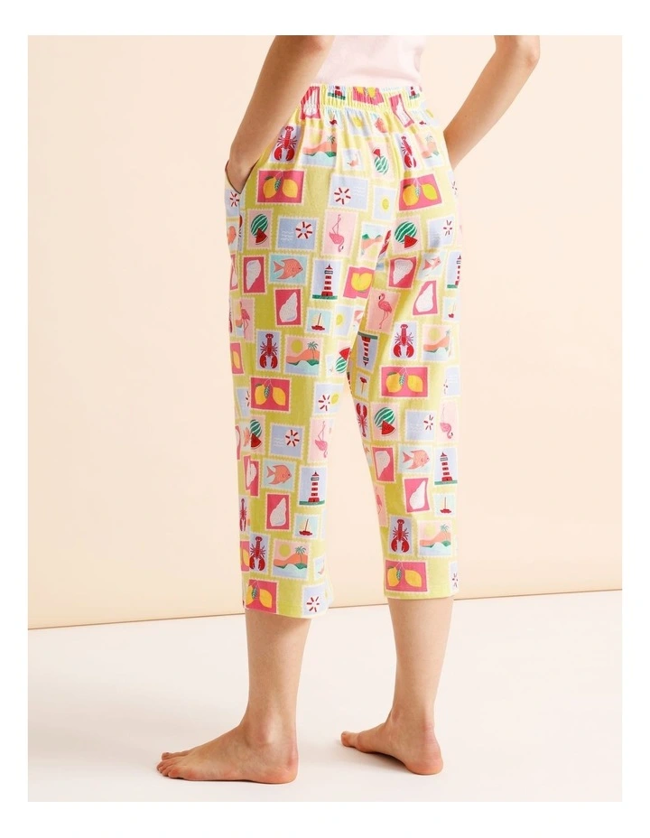 Essentials Knit 3/4 PJ Pant in Seaside Stamps Print image 4