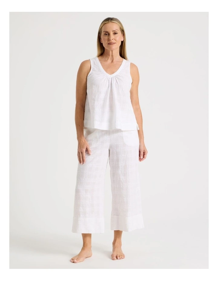 Seersucker 7/8 Woven Sleep Pants in White image 2