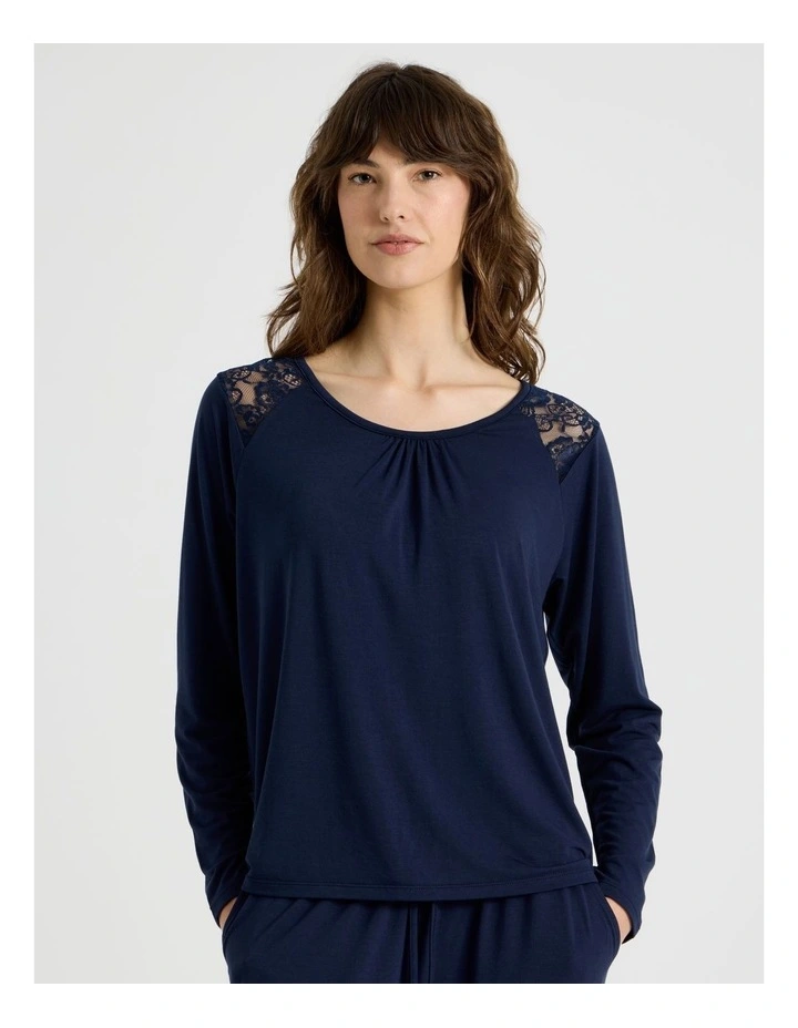 Lace Long Sleeve PJ Top in Navy image 1