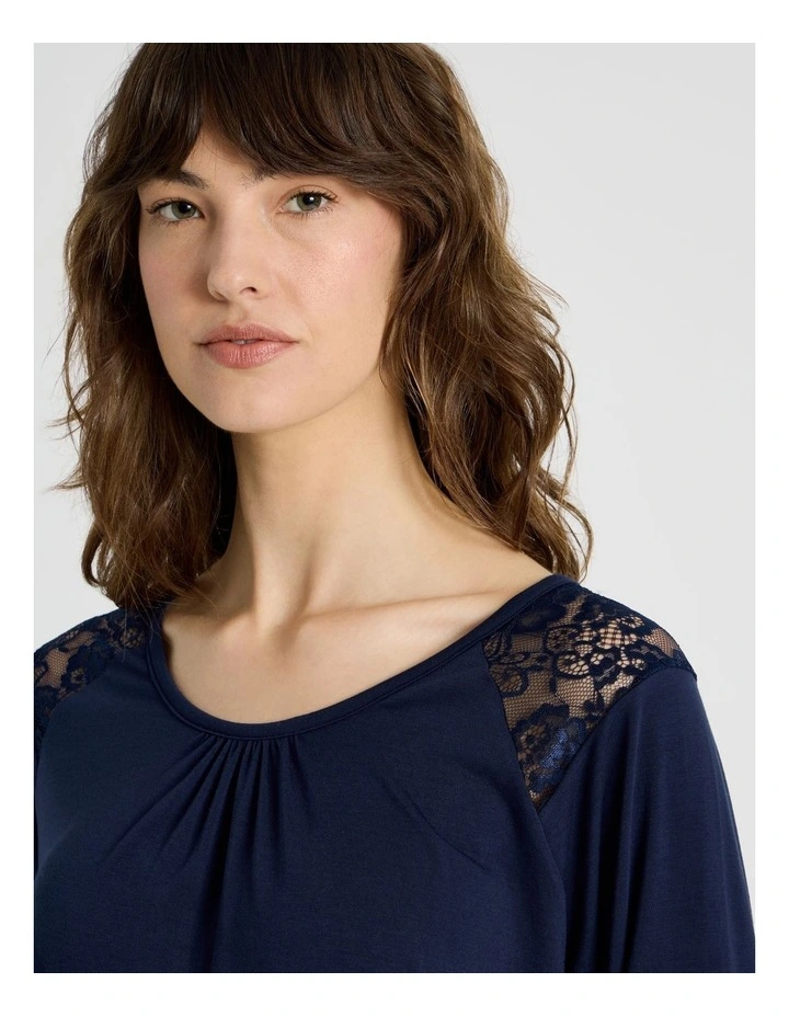 Lace Long Sleeve PJ Top in Navy image 2