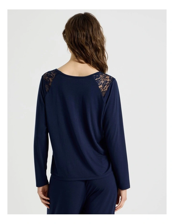 Lace Long Sleeve PJ Top in Navy image 5