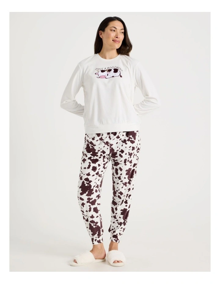 Cosy Fleece Pyjama Set in Sleepy Cow Print image 1