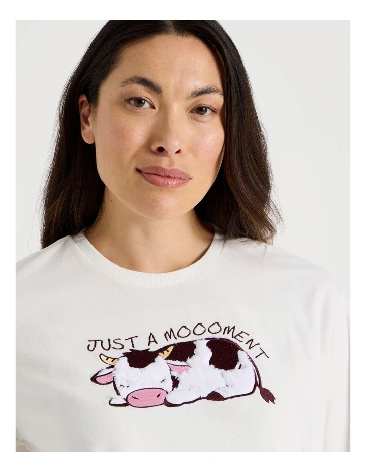 Cosy Fleece Pyjama Set in Sleepy Cow Print image 2