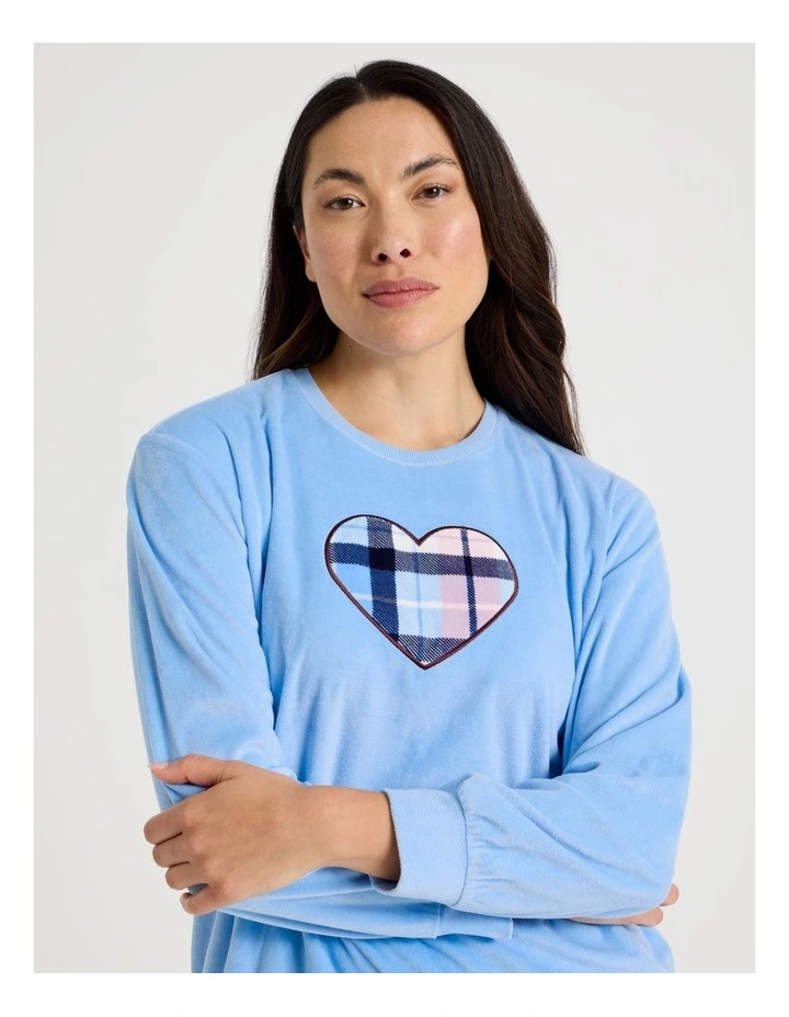 Cosy Fleece Pyjama Set in Chocolate Heart Check Print image 2