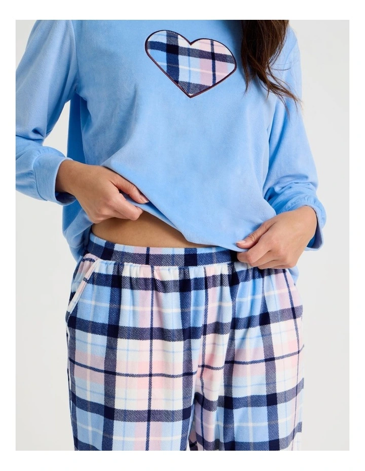 Cosy Fleece Pyjama Set in Chocolate Heart Check Print image 3