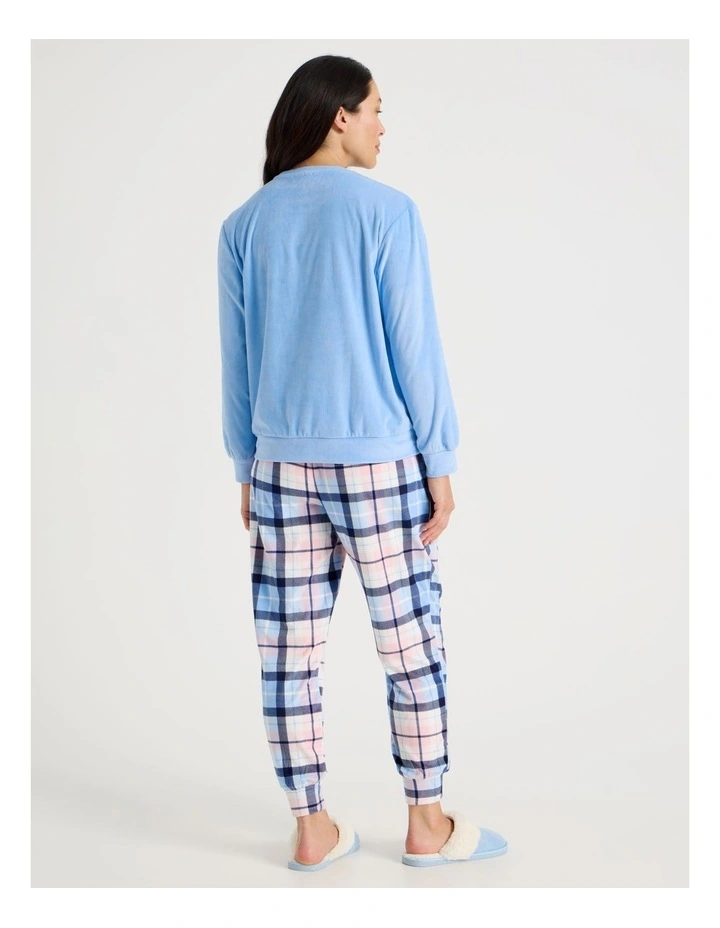 Cosy Fleece Pyjama Set in Chocolate Heart Check Print image 4