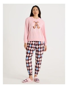 Cosy Fleece Pyjama Set in Bunny Argyle Print