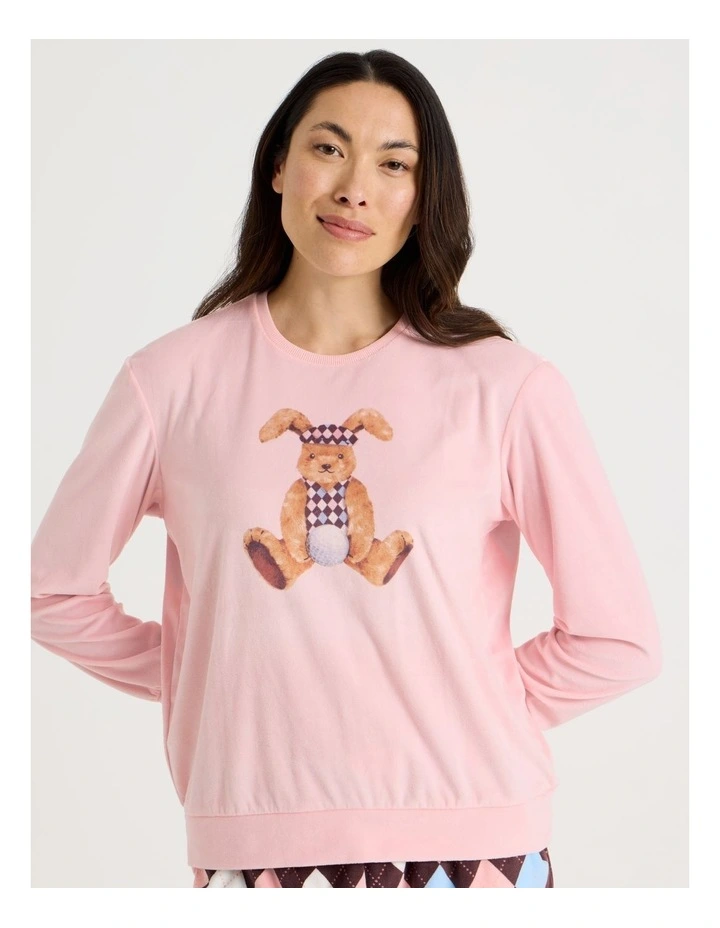 Cosy Fleece Pyjama Set in Bunny Argyle Print image 2