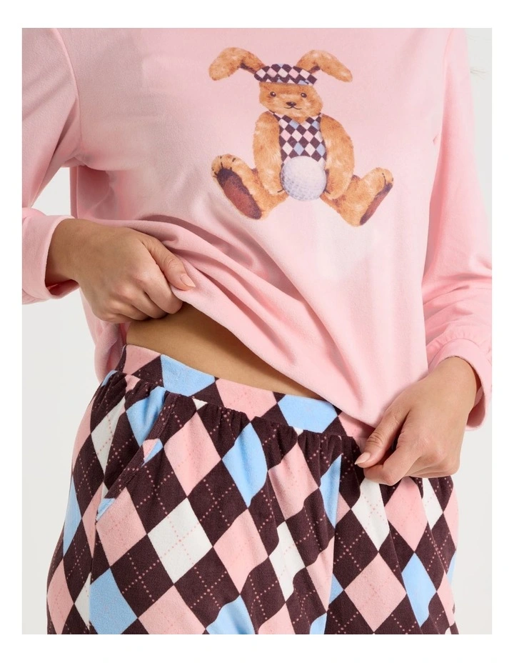 Cosy Fleece Pyjama Set in Bunny Argyle Print image 3