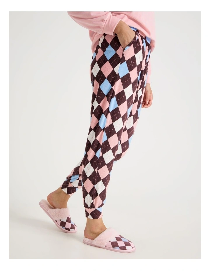Cosy Fleece Pyjama Set in Bunny Argyle Print image 4