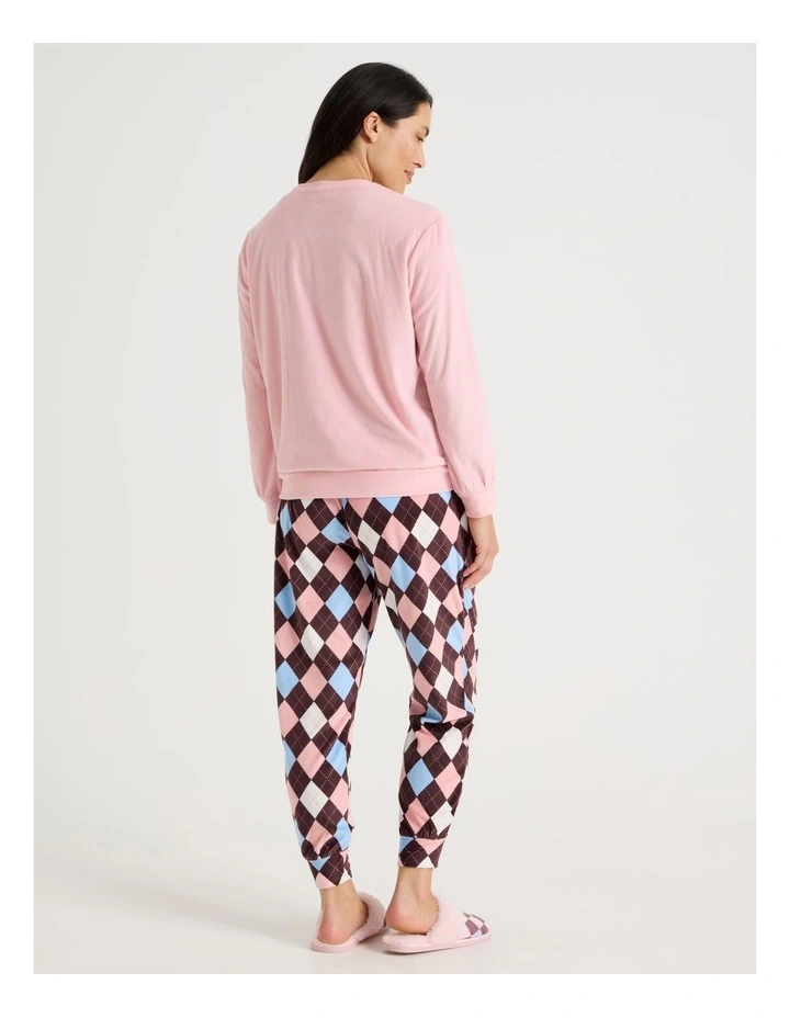 Cosy Fleece Pyjama Set in Bunny Argyle Print image 5