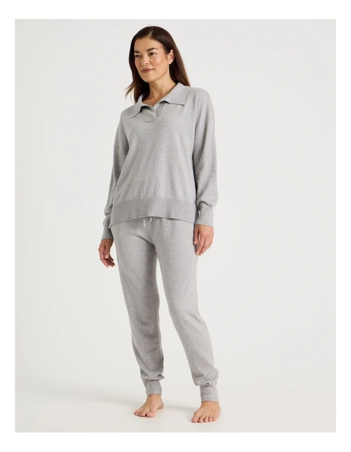 Cuffed Knit Sleep Pants in Grey Marle image 2