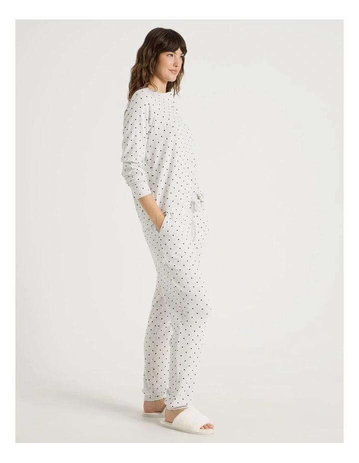 Cosy Brushed Knit Jersey Sleep Cuffed Pant in Grey Marle Lilac Spot Print image 6