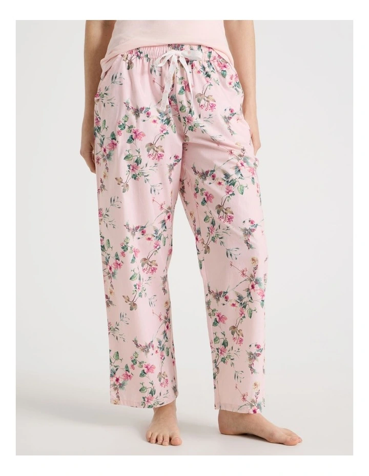 Woven Long Pyjama Pant in Pink Vines image 1