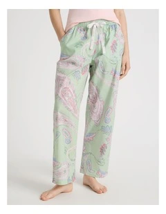Cotton Woven Long Pyjama Pant in Mint Paisley