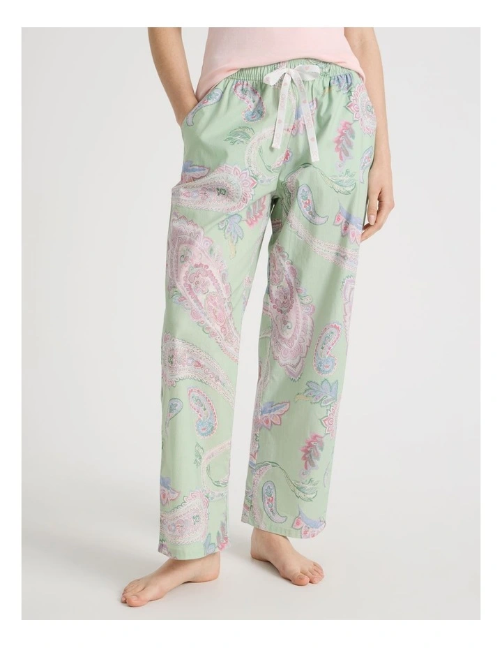Cotton Woven Long Pyjama Pant in Mint Paisley image 1