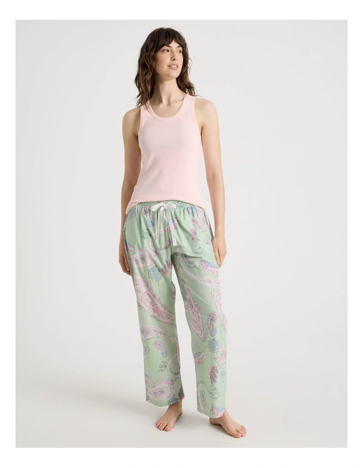 Cotton Woven Long Pyjama Pant in Mint Paisley image 2