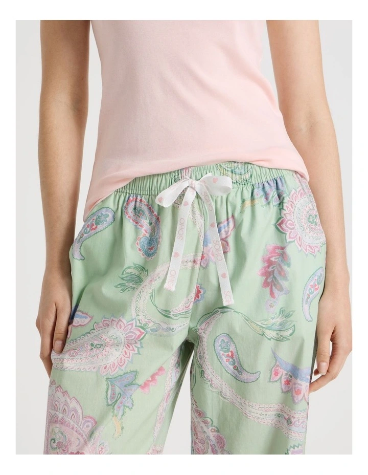 Cotton Woven Long Pyjama Pant in Mint Paisley image 4